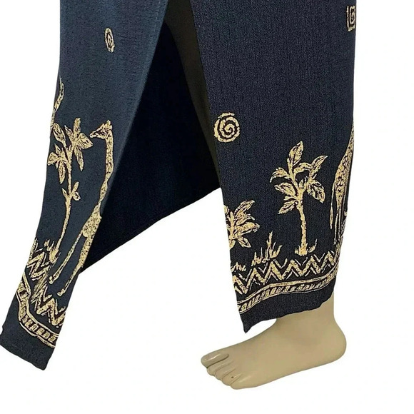 Alfred Dunner Vintage Pull On Maxi Pencil Skirt Size 16 Black Gold Safari Print - Picture 9 of 15